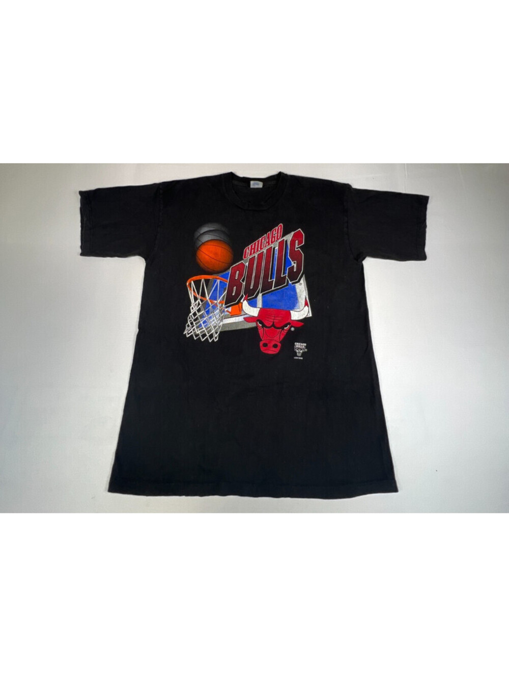 Vintage 90s Logo 7 Chicago Bulls Black Graphic T-Shirt Men Size XL Made in USA
